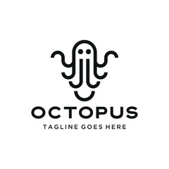 Modern Minimalist Octopus with modern line art style Eight Tentacles for marine seafood business logo design