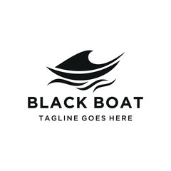 Modern abstract black boat with sailing stylized waves for Marine water sports or nautical business logo design