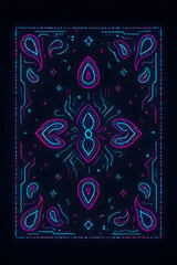 Neon paisley pattern on a dark background