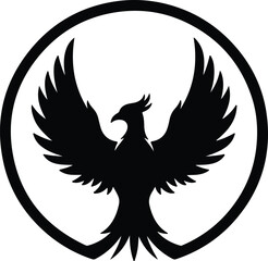 Obraz premium Vector phoenix bird in circle abstract logo emblem silhouette illustration