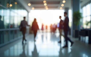 Bright business workplace with people in walking in blurred motion in modern office space. People concept. Business concept. Busy concept. Motion concept. High quality