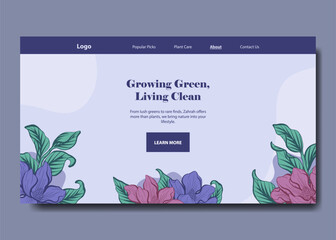 Minimalist Floral landing page magnolia flower ornament with purple colors