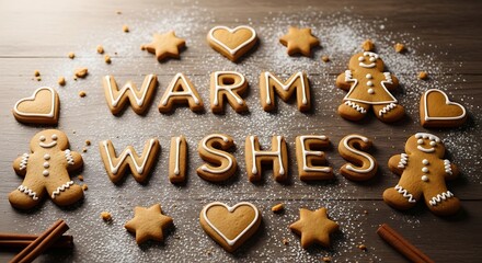 Send warm wishes this holiday season with delightful gingerbread cookies arranged on rustic wood, perfect for festive greetings and joyful celebrations