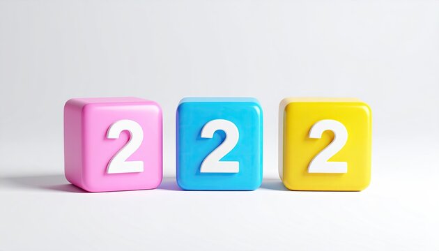 Three colorful cubes with the number 2, white background