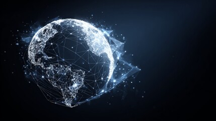 Obraz premium glowing planet Earth with blue dots and lines on a dark background