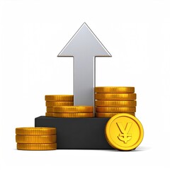 Coin stacks grow with arrow, financial prosperity idea