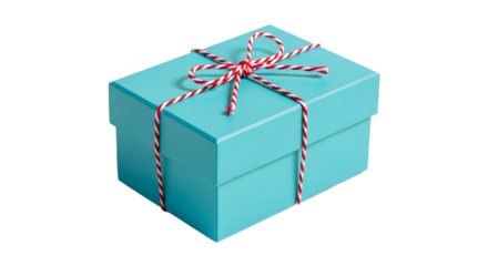 Gift - Blue gift box with red and white string bow isolated on white background, perfect for holidays and special occasions