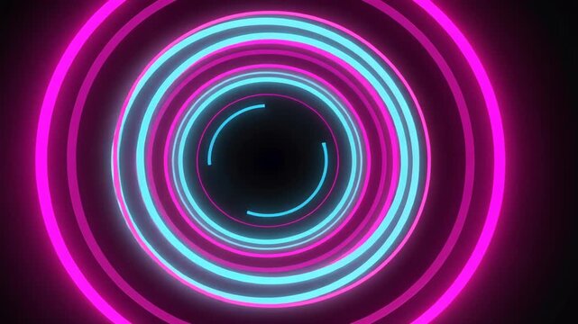 Neon Pink and Cyan Concentric Circles Tunnel Effect on Black Background abstract Ultra Realistic Cinematic Stock Footage  4K UHD Professional Royalty Free Video