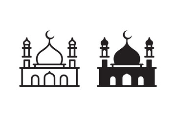 mosque pair mosque minaret dome crescent vector icons