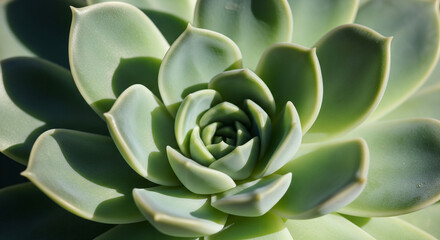 Close up macro shot of a beautiful green succulent plant with layered petals