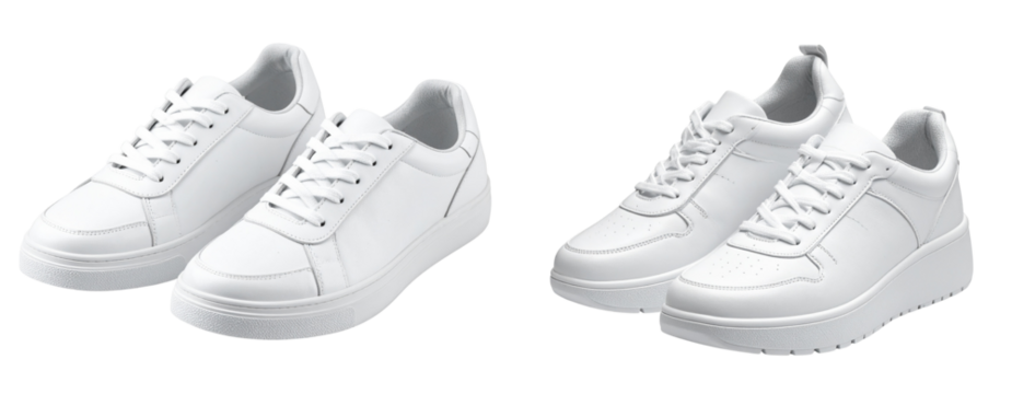 Sat of Two Isolated White Shoes Mockup – Realistic Footwear Design PNG