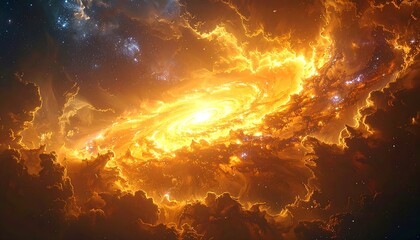 Fototapeta premium A vibrant cosmic spiral nebula, ablaze in radiant orange light