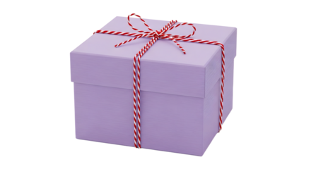 Gift - Lavender gift box with red and white striped ribbon bow on white background, perfect for birthday and holiday presents