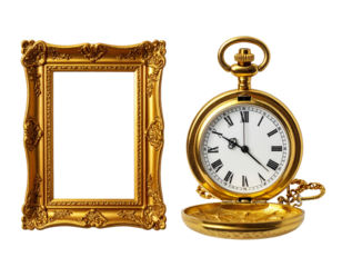 Filigree Golden Frame and Vintage Pocket Watch