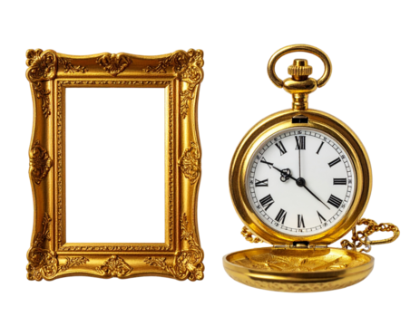 Filigree Golden Frame and Vintage Pocket Watch
