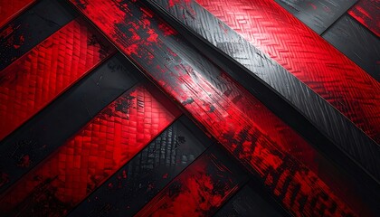 Abstract geometric artwork, red and black textured, angled lines