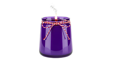 Gift - Purple candle jar with white wick and red and white twine bow, isolated on white background, perfect for home decor and relaxation
