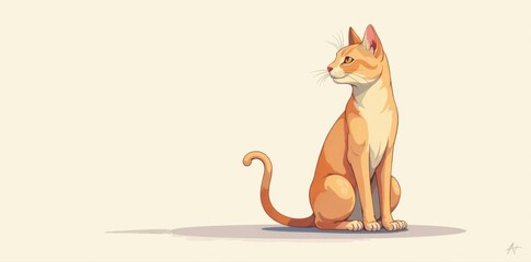 Elegant single-line cat drawing, curled tail, minimalist style, continuous line, illustration, drawing