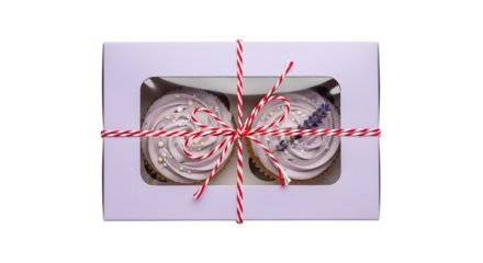 Gift - Gift box with cookies decorated with icing and sprinkles tied with red and white string, perfect for holidays and special occasions