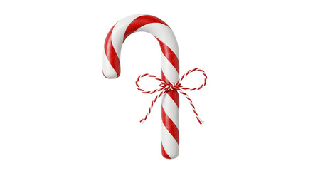 Gift - Red and white striped candy cane with bow isolated on black background, classic Christmas holiday treat perfect for seasonal greeting cards