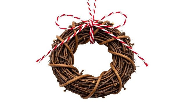 Gift - Rustic grapevine wreath with red and white twine bow, handmade home decor for seasonal decoration and crafts - Powered by Adobe