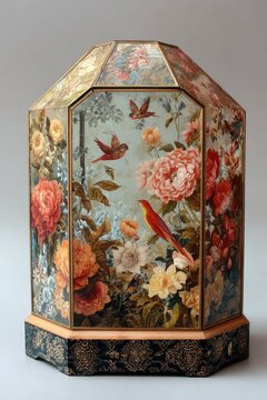 Decorative floral decoupage box with colorful birds.