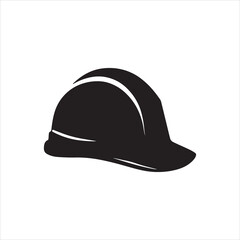 Hard Hat Safety Construction Helmet Black and White Illustration Protecting the Head of Workers in Industrial Sites and Building Projects