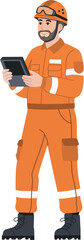 Search and Rescue (SAR) Specialist with Tablet, Emergency Coordinator Using Digital Device