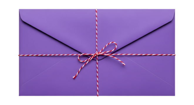 Gift - Purple envelope tied with red and white twine, romantic communication concept, perfect for love letters and special invitations