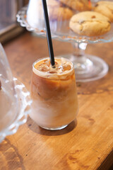 Delicious iced coffee served with fresh cookies