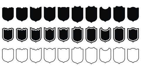 Shield icons set. Shield shape icons. Symbol shape. Different shields collection. Police badge. Security sumbol. Protect shield flat outline style - stock vector