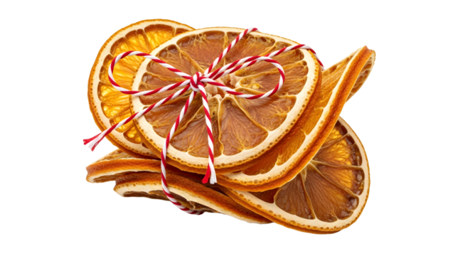 Gift - Stack of dried orange and lemon slices tied with red and white string, natural citrus decoration, perfect for holiday crafts