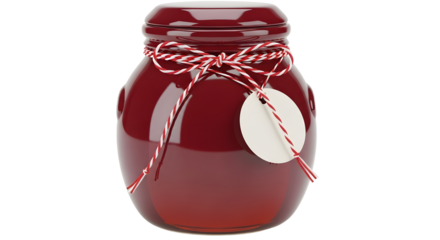 Gift - Red glass jar with a white round label and decorative red and white twine bow, perfect for homemade gifts or kitchen storage