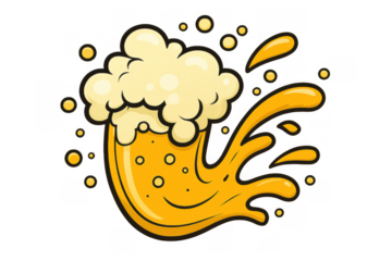 Beer mug cartoon splashing, abstract liquid with foam and bubbles, refreshing drink concept illustration