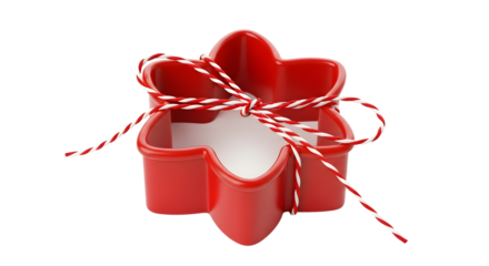 Gift - Red heart-shaped gift box with lid and white interior tied with red and white striped string, perfect for romantic occasions