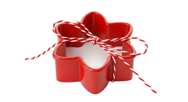 Gift - Red heart-shaped gift box with lid and white interior tied with red and white striped string, perfect for romantic occasions