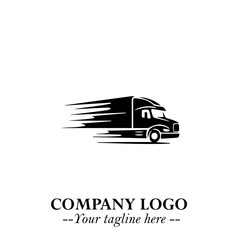 Truck Moving Fast Logo Symbol in Black on the White Background with Dynamic Transport Design