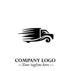 Truck Moving Fast Logo Symbol in Black on the White Background with Dynamic Transport Design
