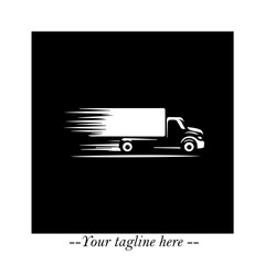 Truck Moving Fast Logo Symbol in Black on the White Background with Dynamic Transport Design