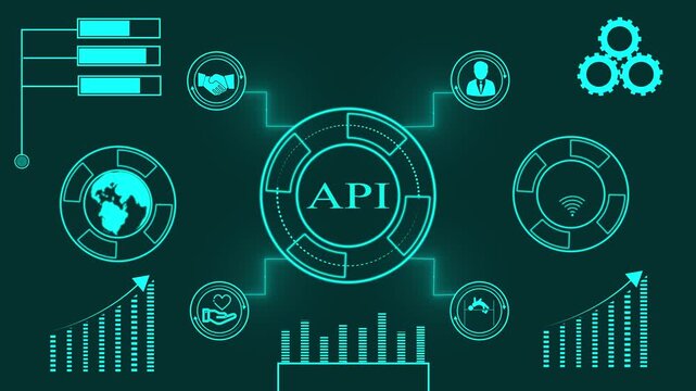 API concept with global network and business icons in teal application programming interface technology - Powered by Adobe