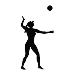 Silhouette of a Female Player in Action, Hitting or Serving the Ball with Intense Focus and Power.