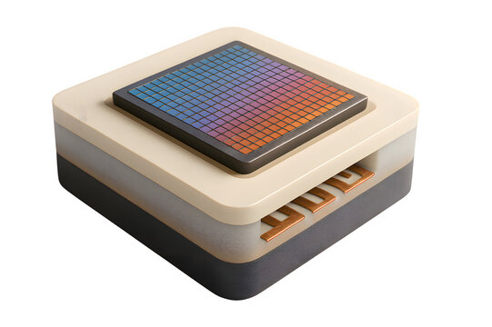 3D Cross-Section of Silicon Wafer Layers &mdash; Microchip Fabrication Concept (Transparent PNG)