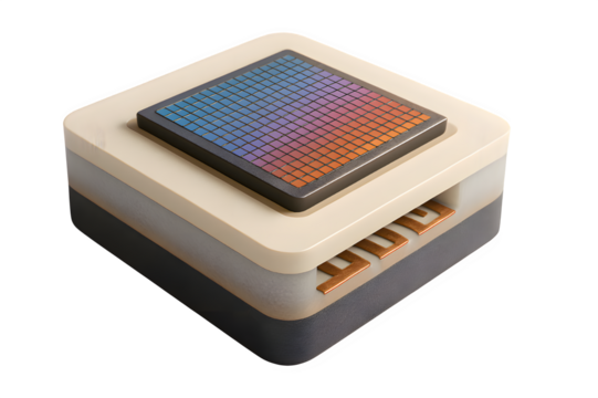 3D Cross-Section of Silicon Wafer Layers — Microchip Fabrication Concept (Transparent PNG)