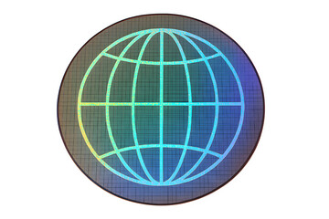 Silicon Wafer with Holographic Globe Lines — Global Technology Concept (Transparent PNG)