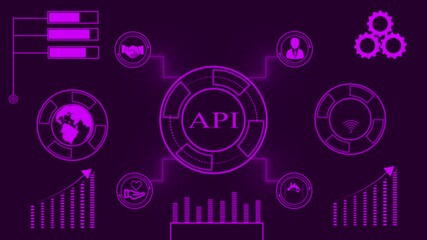 API concept with global network and business icons in purple application programming interface technology - Powered by Adobe