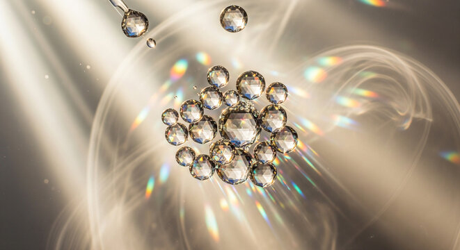 Refraction Of Light Through Water Droplets Creating A Rainbow Effect On A Textured Background