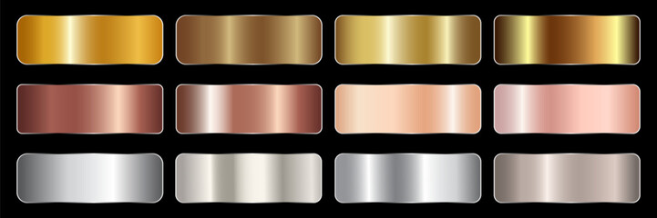 Collection of gold silver bronze and rose gold gradient texture background vector