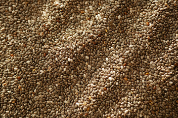 Chia seeds spread across a textured surface