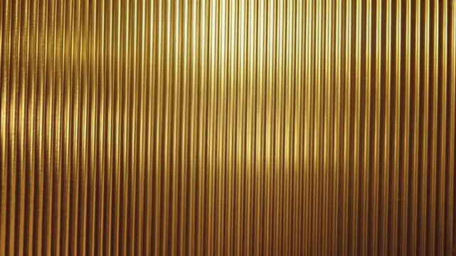 Golden Vertical Ribbed Metallic Surface with Dramatic Lighting and Shadows abstract background Ultra Realistic Cinematic Stock Footage  4K UHD Professional Royalty Free Video