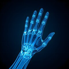 Naklejka premium Digital Hand Scan with Blue Light – 3D X-Ray Medical Visualization